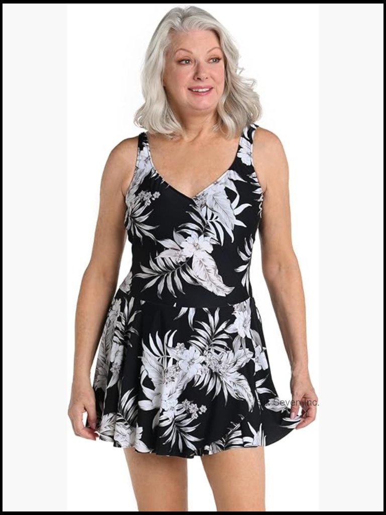Nylon Blend Surplice Swim Dress One Piece Swimsuit